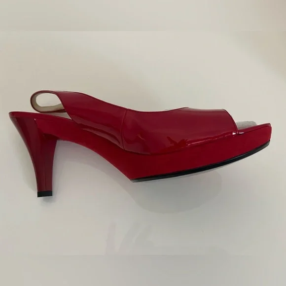 Nine West Glossy Red Peep-Toe Heels - Picture 5 of 6
